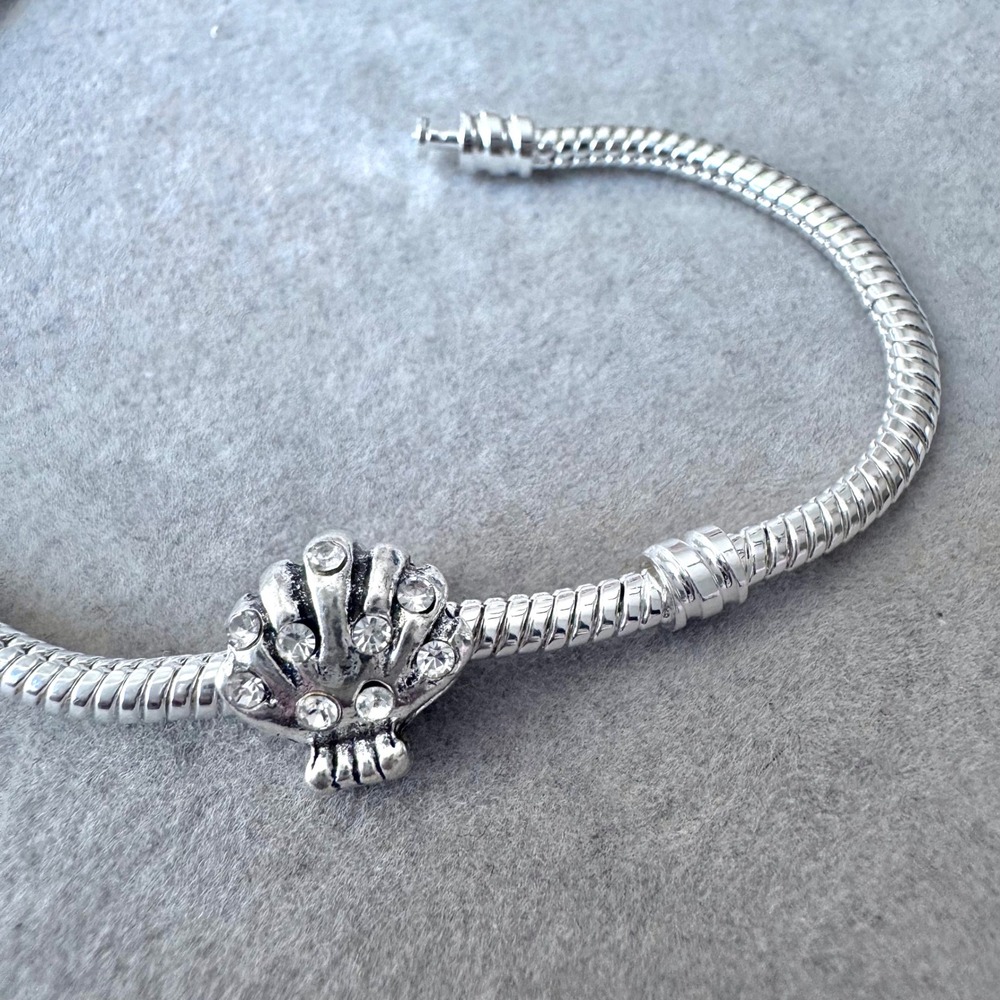 Seashell Scallop Shell Rhinestone Charm Bead Silver Tone fits PANDORA - Picture 7 of 7